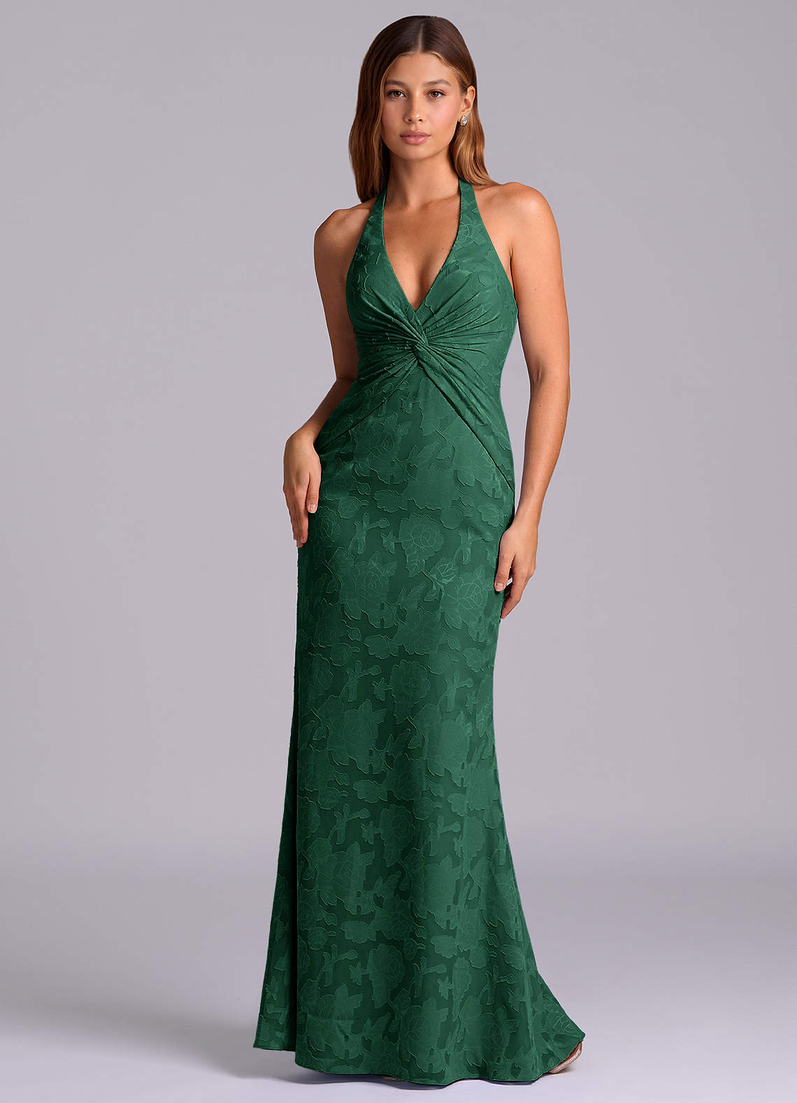 Azazie Valerie Ready to Ship Dark Green Floral Burnout Bridesmaid Dresses |  Azazie