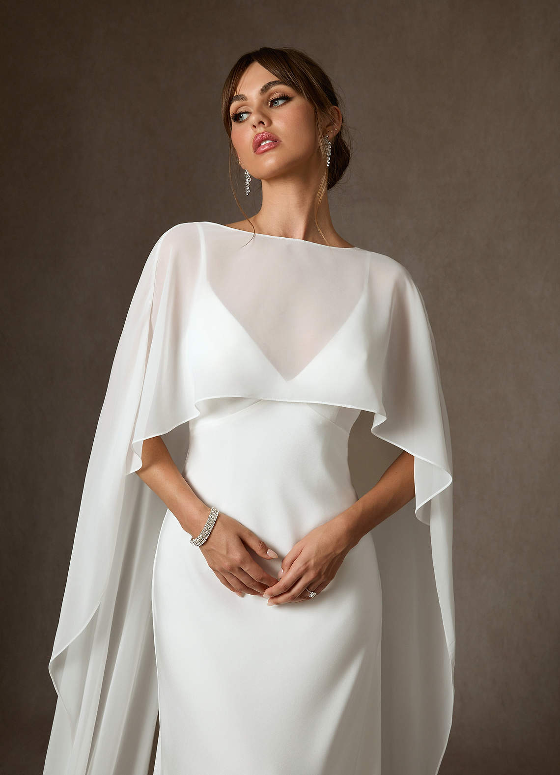 Azazie Caity At-home Try On Dresses Diamond White Fit and Flare Crepe Back Satin Dress image3