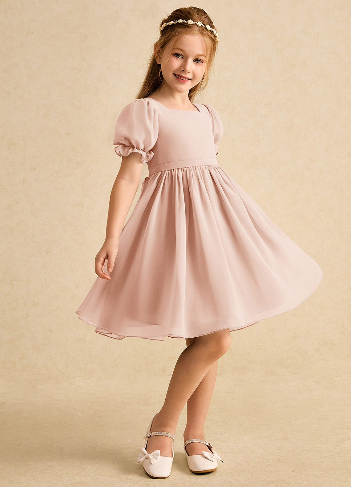 Azazie Jolie Flower Girl Klänningar Klänning A-Line i Chiffong med ärmar image1
