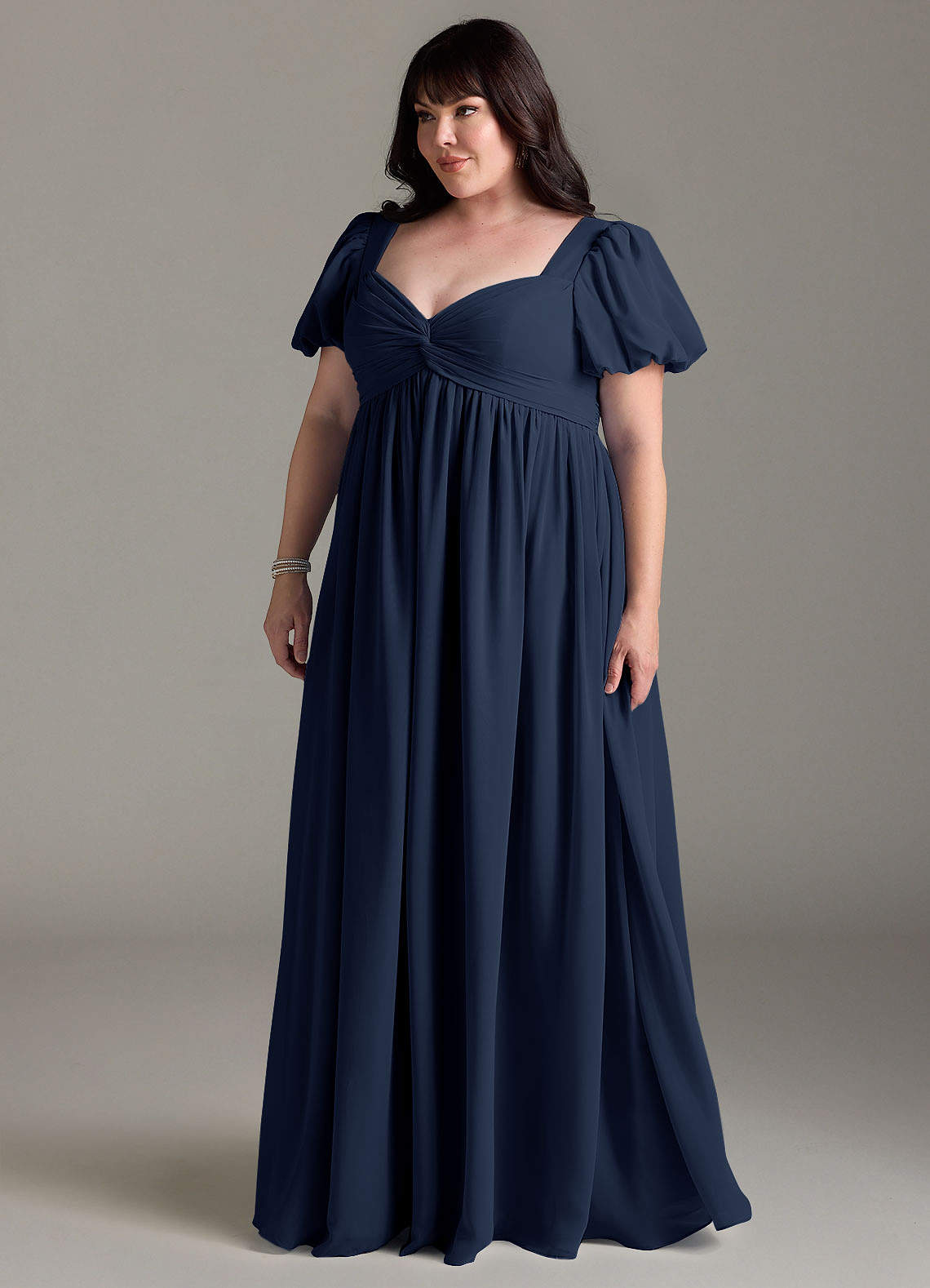 Azazie Madisynn At-home Try On Dresses Bow Chiffon Floor-Length Dress image7