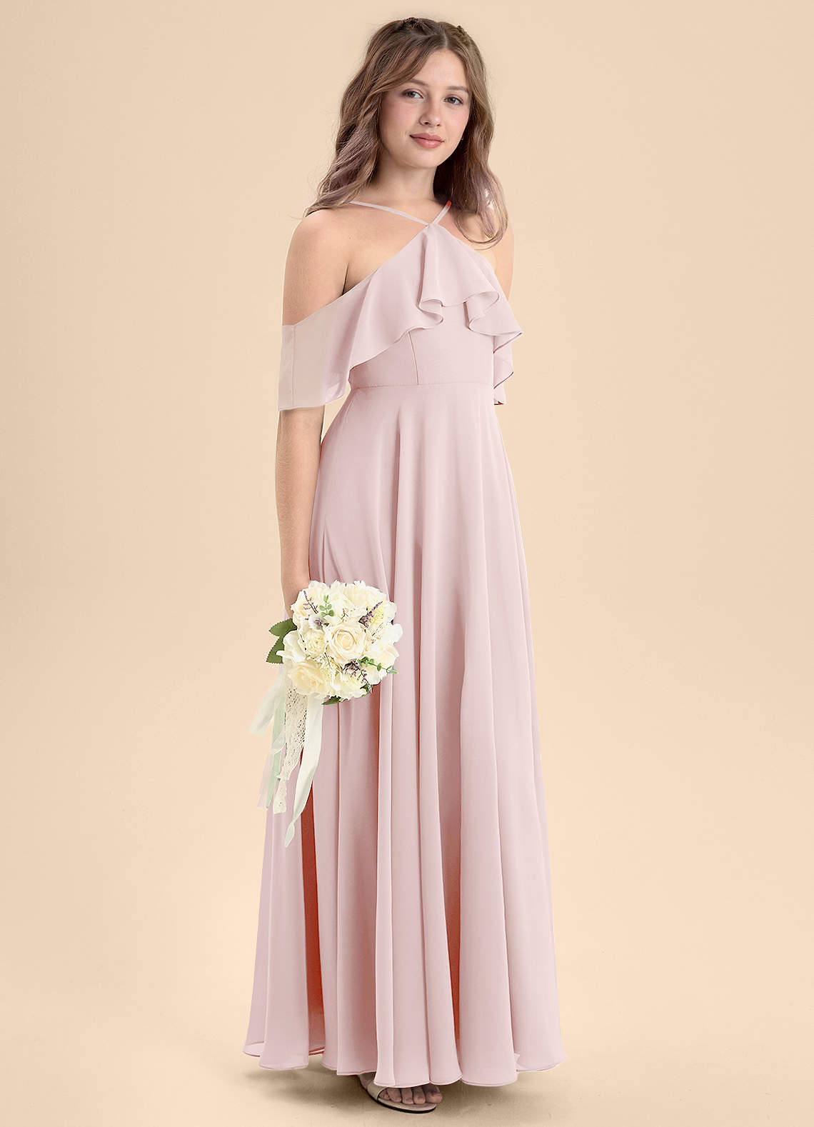 Azazie Tessabelle Junior Vestido de Rosa Rubor de Gasa de Corte en A con Vestidos sin tirantes image4