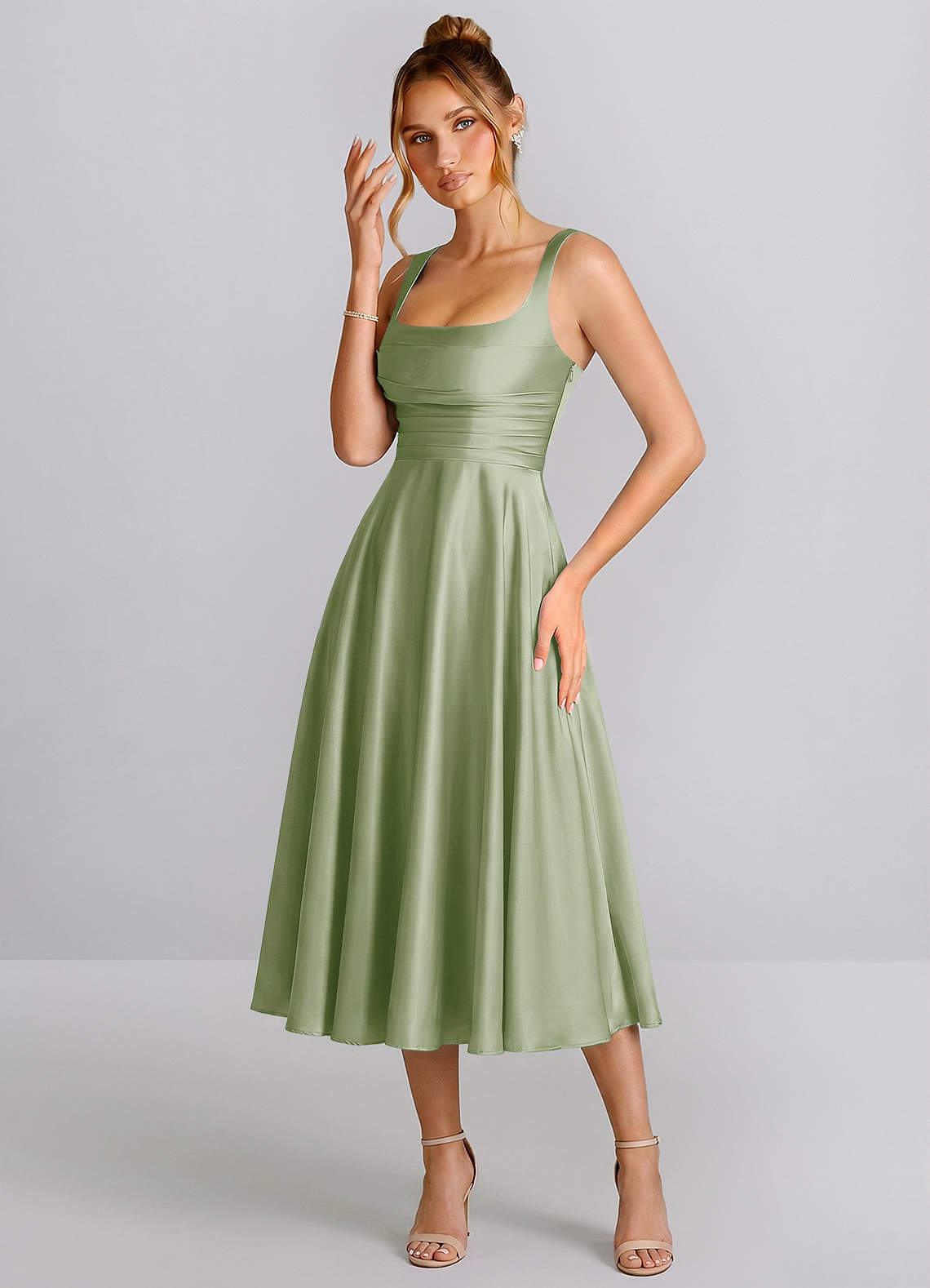 a line midi dress formal Dupioni Collared Tie Front In Olive, Olive / Regular / 20 line skirt allows ease of movement Suitable for cocktail events White A-line Midi Dress With