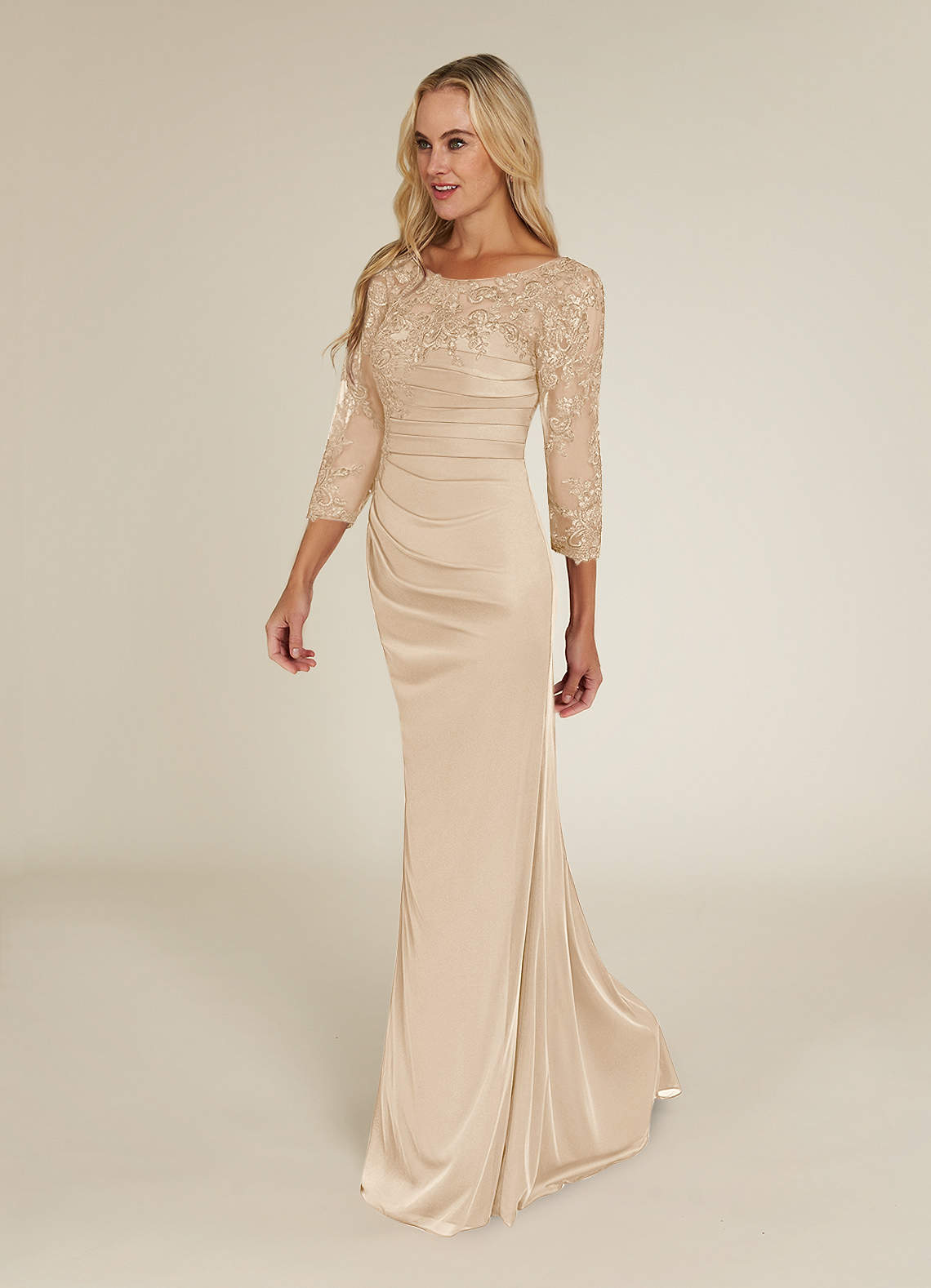 Azazie Alisondra Mother of the Bride Dresses Champagne Sheath Scoop Lace Lace Dress image2