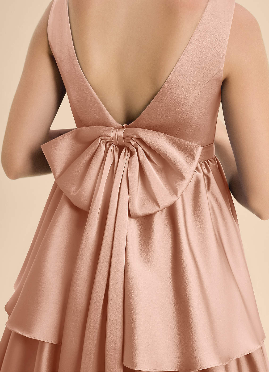 Azazie Meadowyn Junior Abito A-Line in Raso Elasticizzato Fiocco Oro Rosa image6
