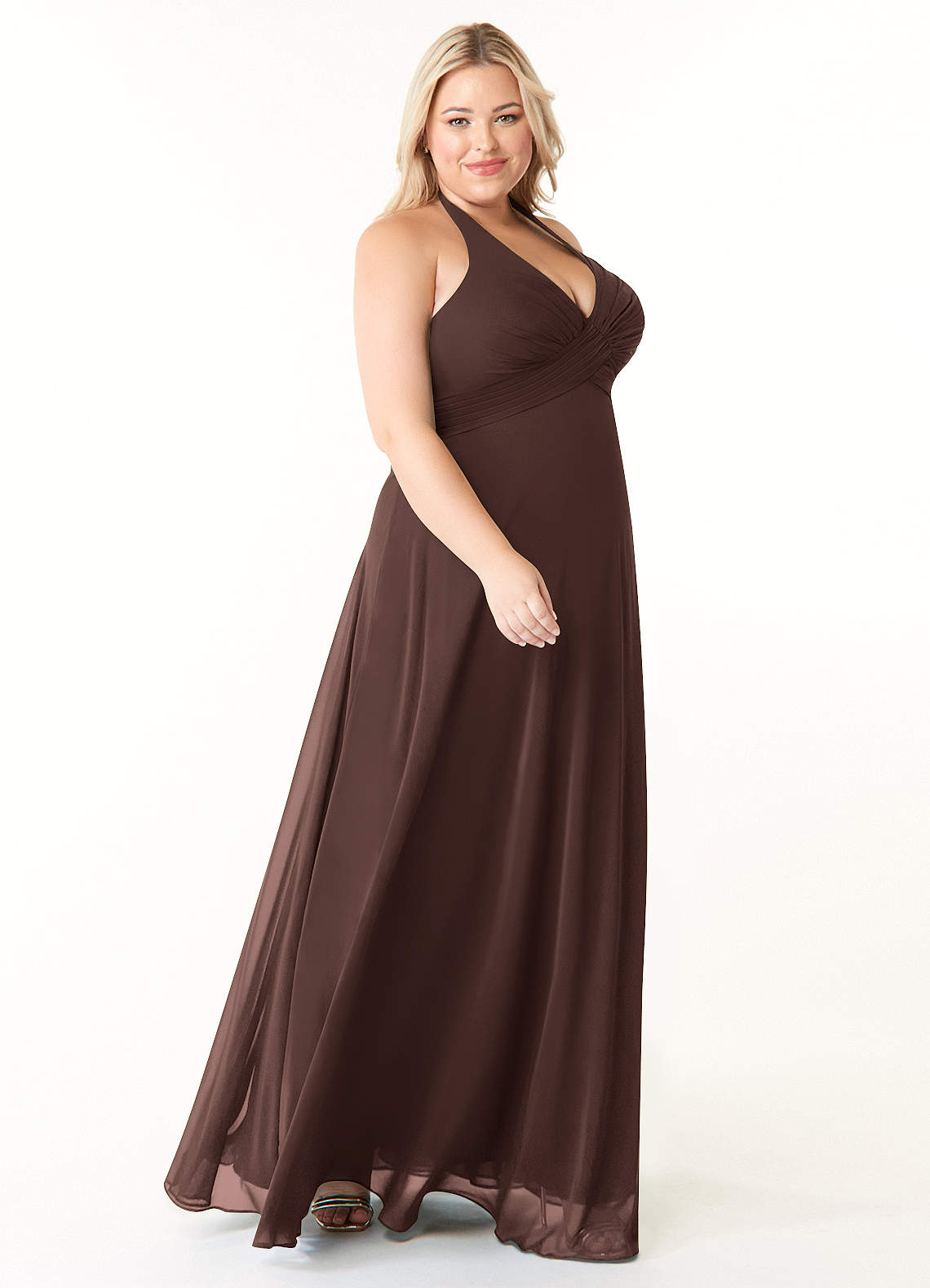 Azazie Tessie Bridesmaid Dresses Ganache A-Line V-Neck Pleated Chiffon Dress image7