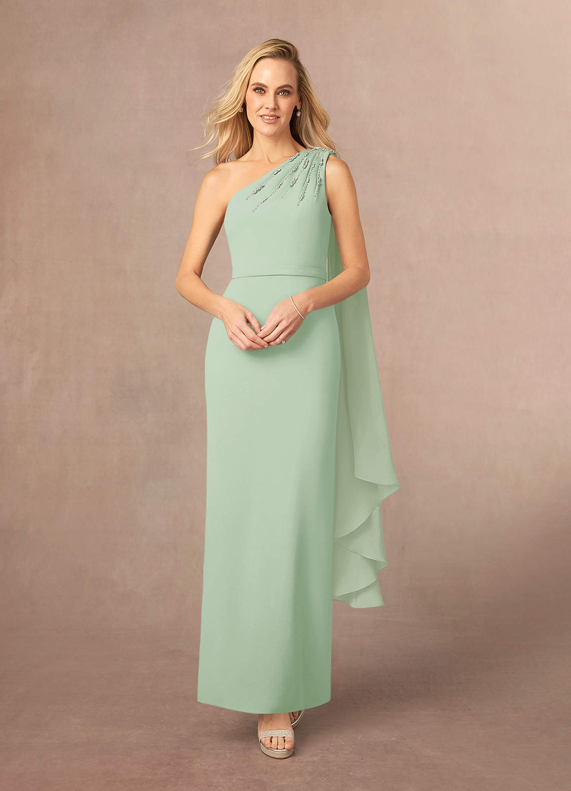 Azazie Gianna Mother of the Bride Dresses Dusty Sage One Shoulder Stretch Crepe Dress image1