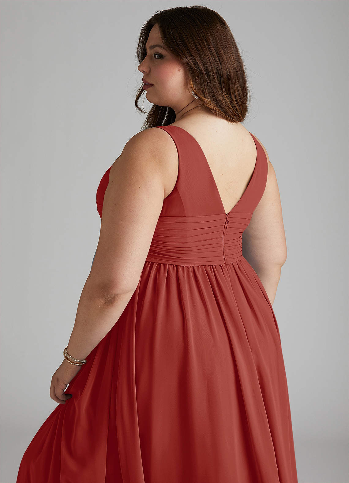 Azazie Yetta Vestidos de dama de honra para maternidade Vestido Linha A Plissado Comprimento do chão Chiffon image11