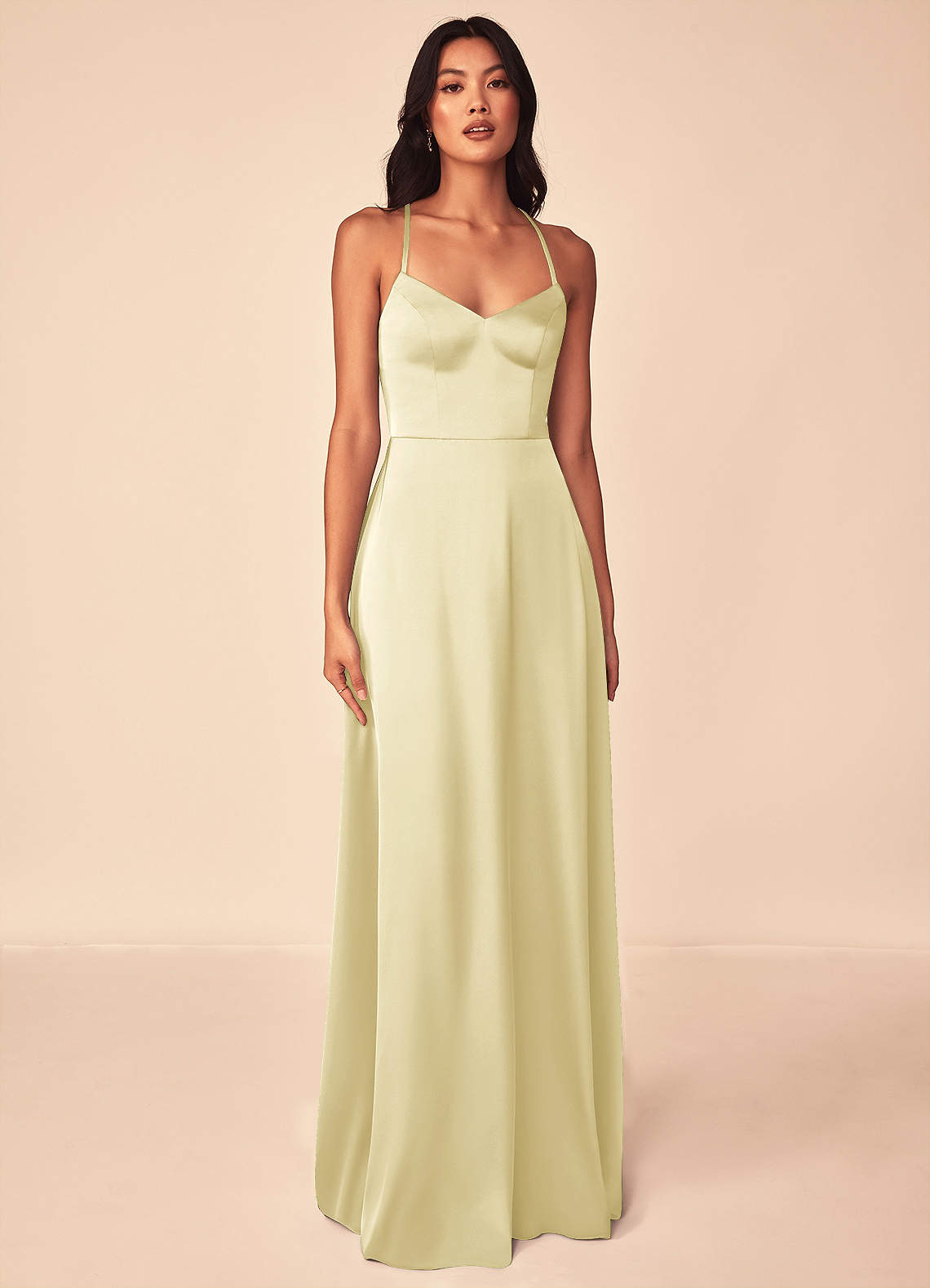 Azazie Mei Brautjungfernkleider A-Linie V-Hals Stretch-Satin Kleid Zitronensorbet image1