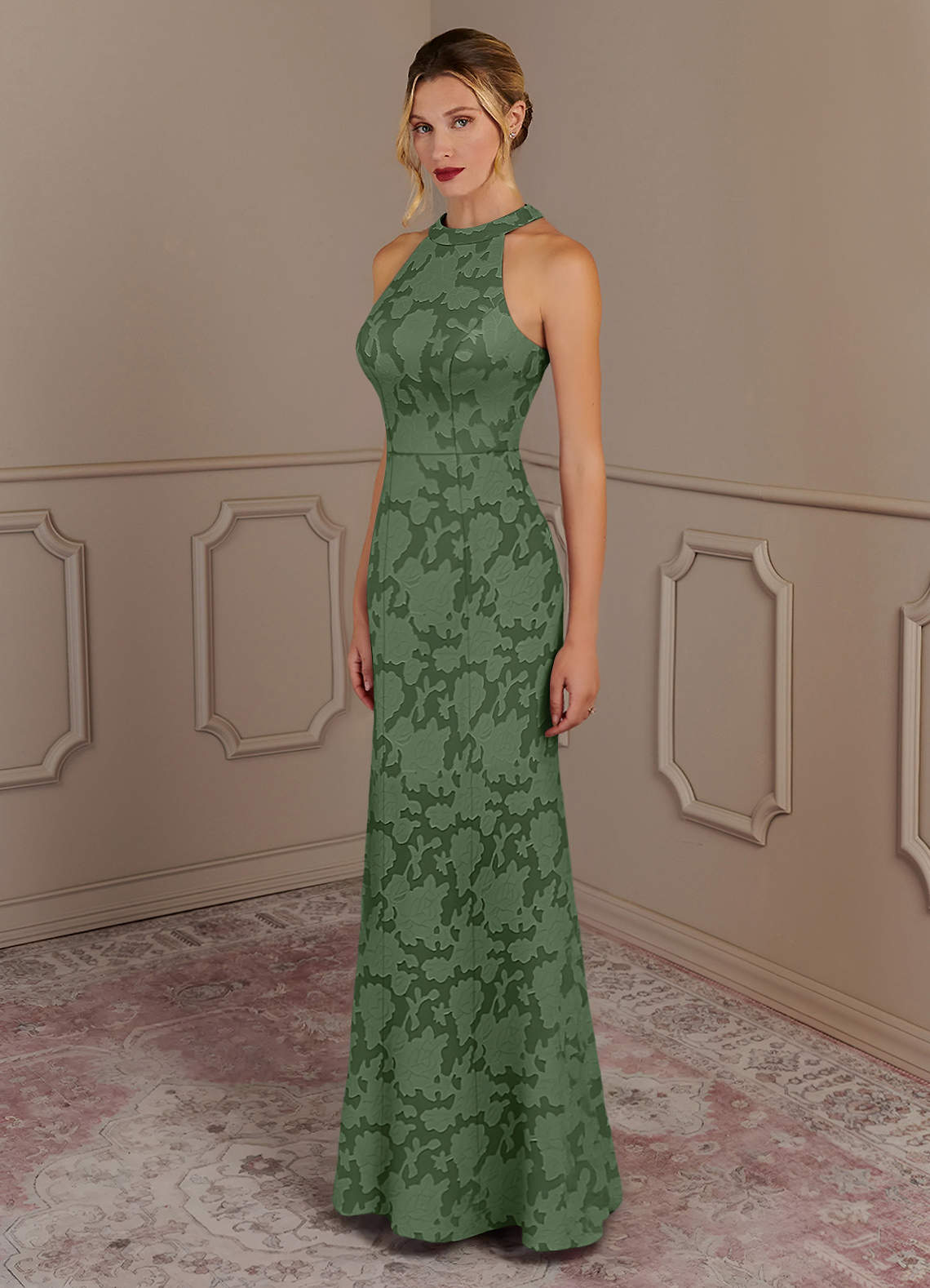 Azazie Tyra vestidos de madre de la novia Vestido de Eucalipto de Devorado Floral de Sirena image1