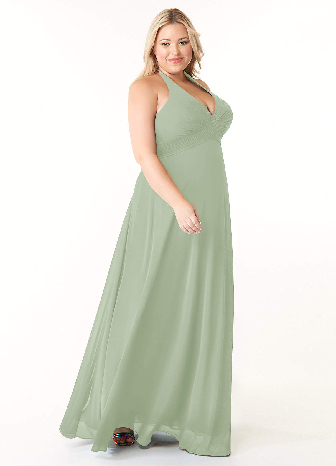 Azazie Tessie Bridesmaid Dresses Dusty Sage A-Line V-Neck Pleated Chiffon Dress image7