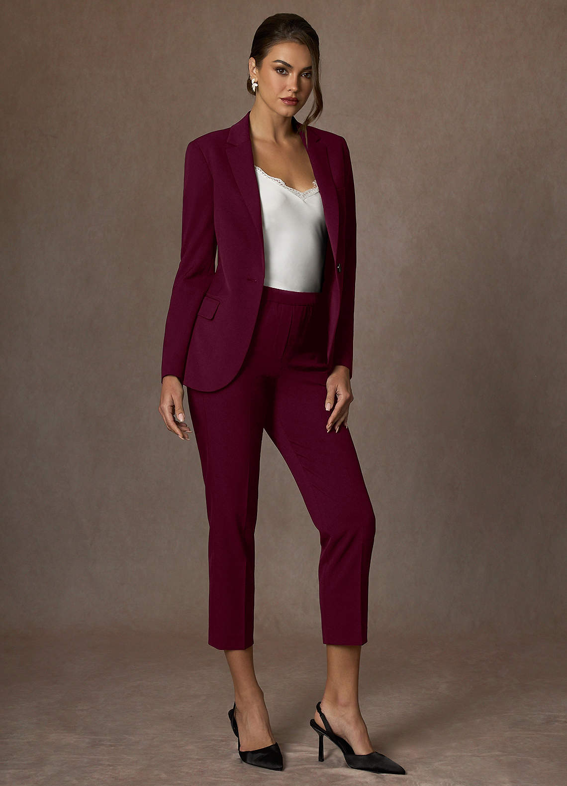 front Kennedy Burgundy Structured Stretch Dress Pants