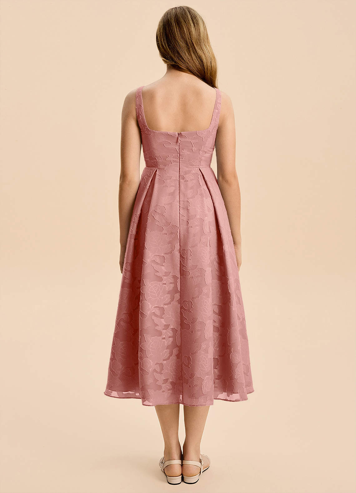 Azazie Amalie Junior Rosette A-Line Ruched Floral Burnout Dress image1