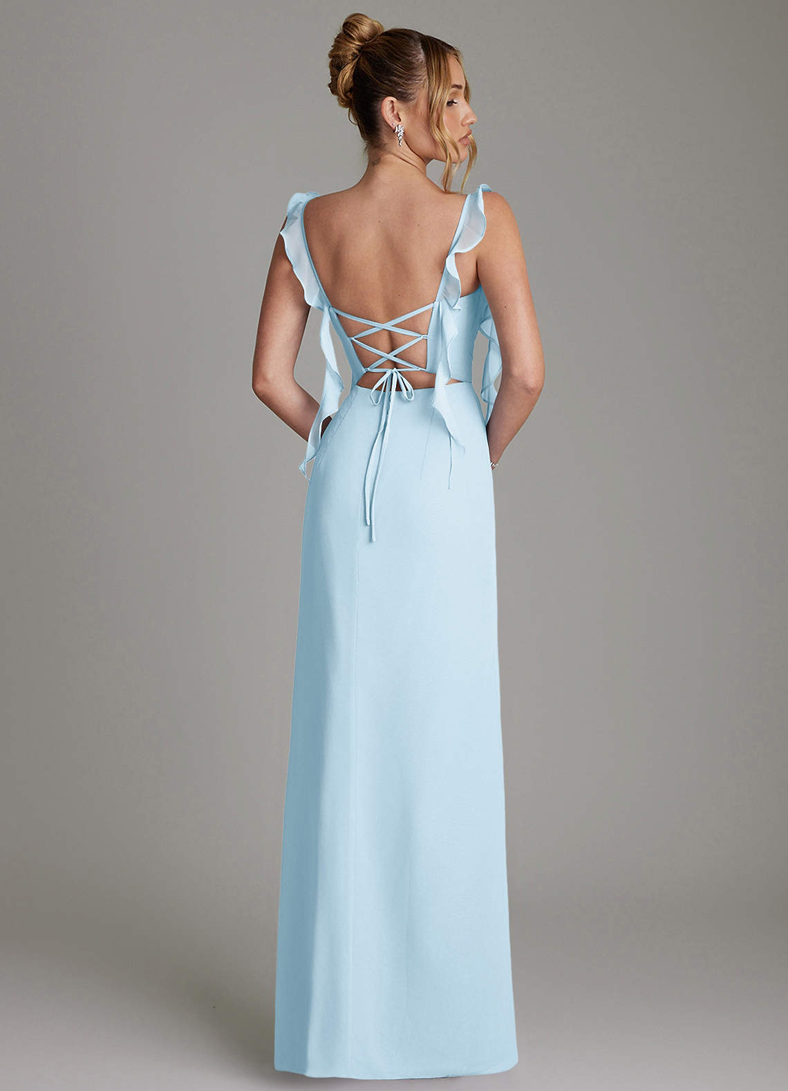 Azazie Jessamine Bridesmaid Dresses Sky Blue Mermaid Corset Chiffon Dress image7