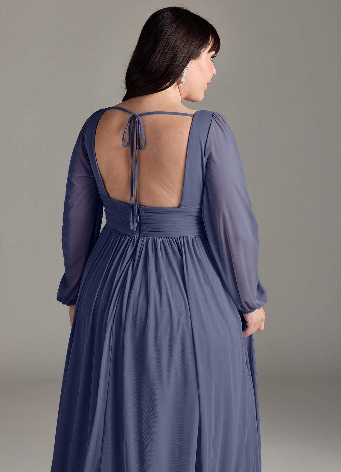 Azazie Norah Bridesmaid Dresses Stormy A-Line V-Neck Long Sleeve Chiffon Dress image12