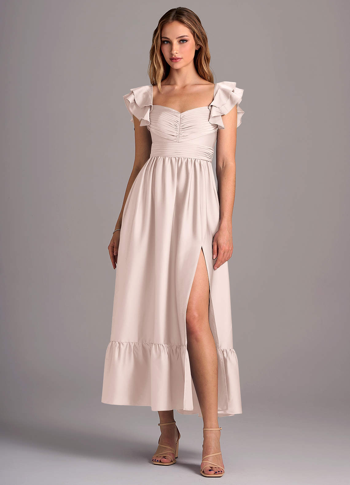 Azazie Anaya Bridesmaid Dresses Blushing Pink A-Line Sweetheart Neckline Stretch Satin Convertible Dress image1