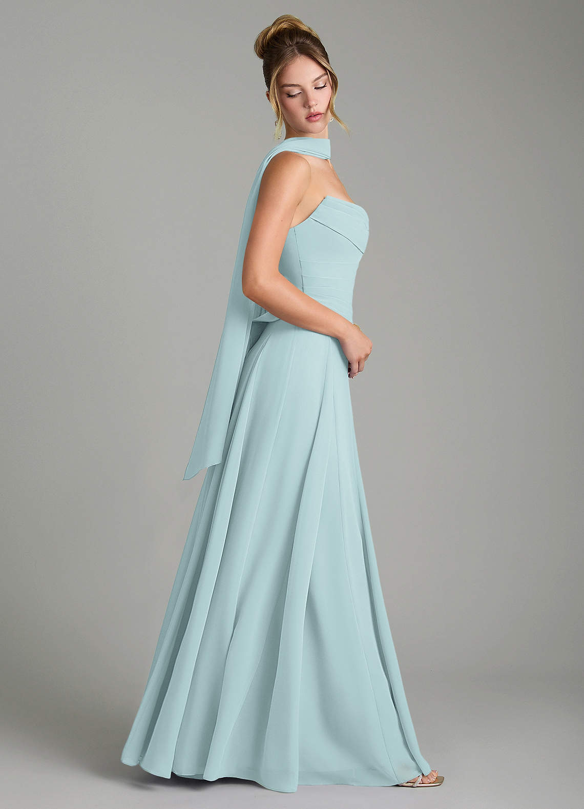 Azazie Gabriela Bridesmaid Dresses Mist A-Line Corset Chiffon Dress image2