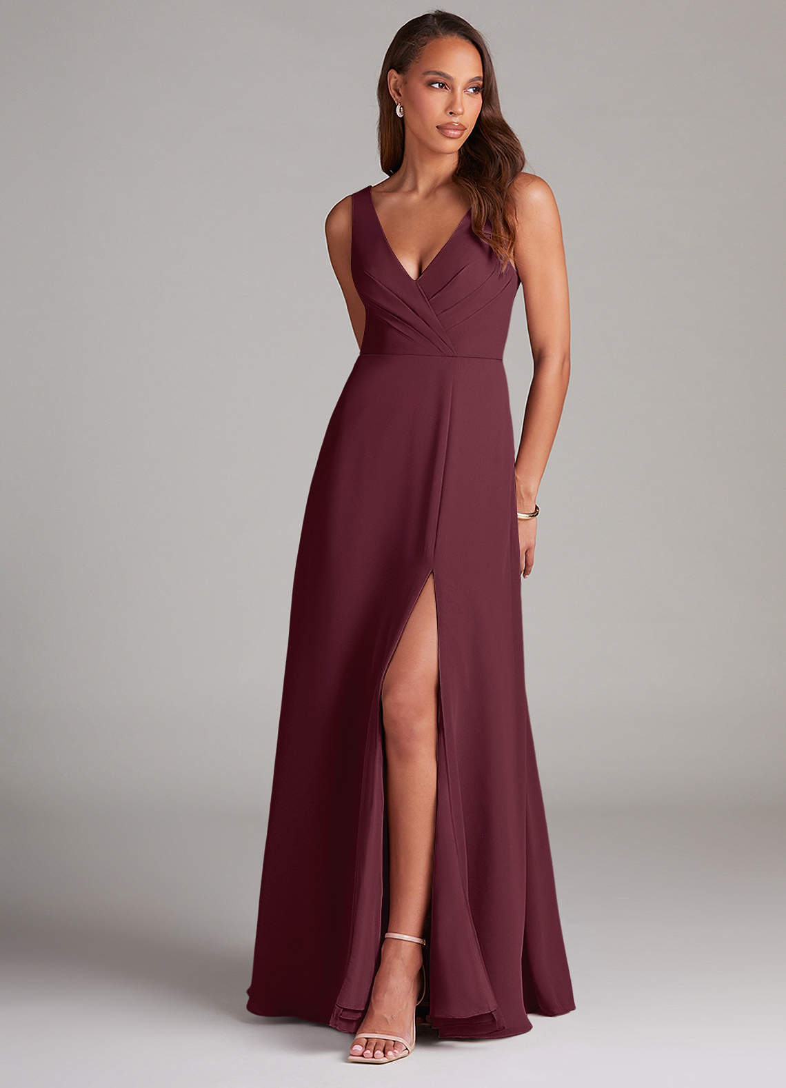 Azazie Nelly Bridesmaid Dresses Cabernet A-Line Pleated Chiffon Dress image1