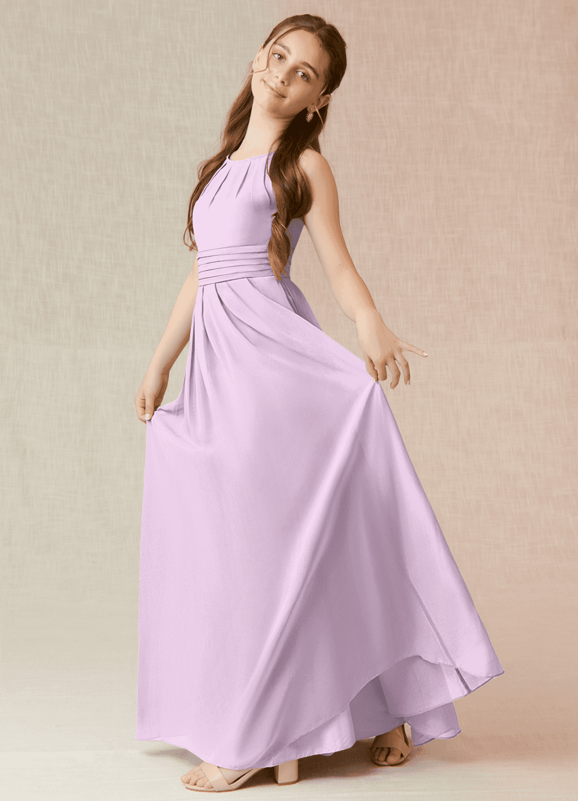 Azazie Bibiane Junior Abito A-Line in Chiffon Plissettato Lilla Glassato image2