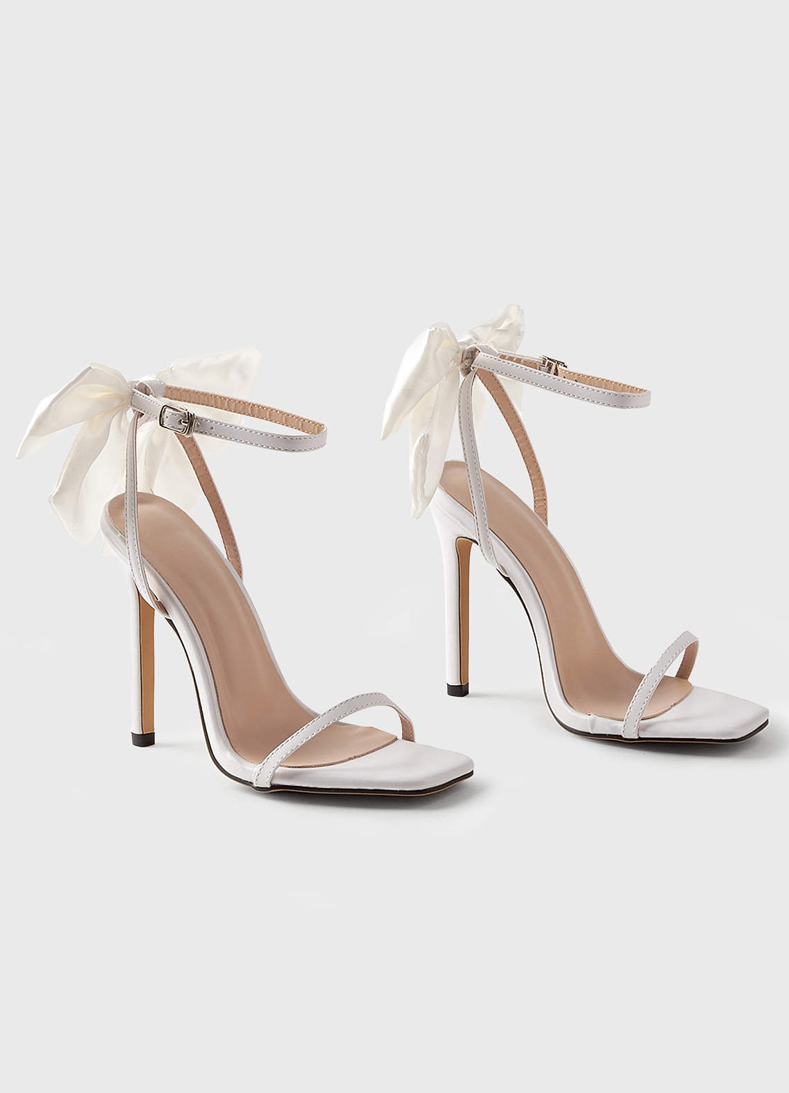 front Satin Bow Open Toe Stilletto Heel