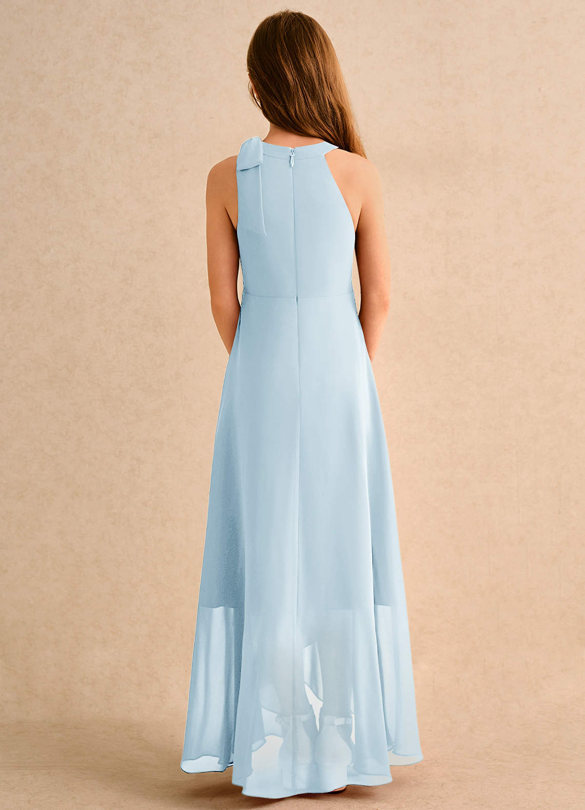 Azazie Boop Girls Formal Vestidos de florista Vestido Céu Azul de Chiffon de Linha A com Arco image1