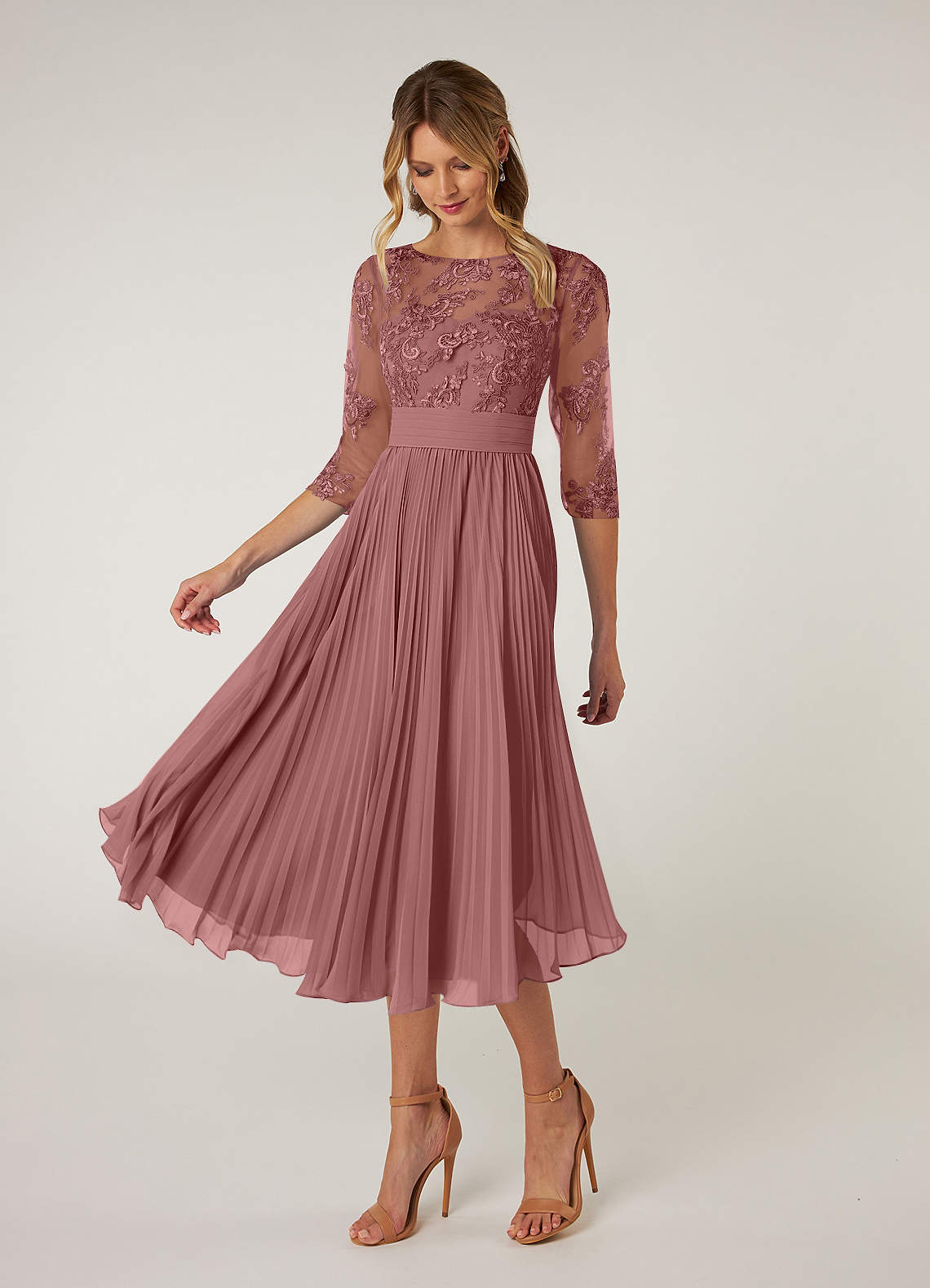 Azazie Tutu Mother of the Bride Dresses Desert Rose A-Line Boatneck Lace Chiffon Dress image2