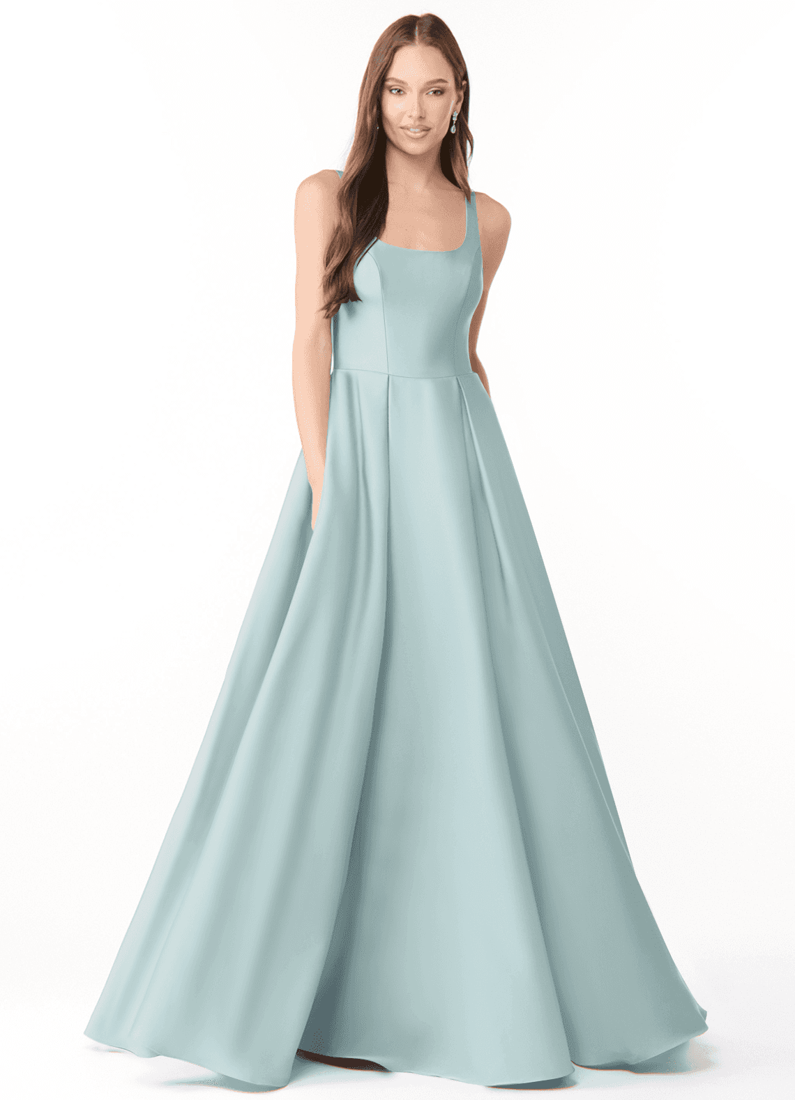 Azazie Neve Bridesmaid Dresses Mist Ball-Gown with Pockets Stretch Satin Dress image1