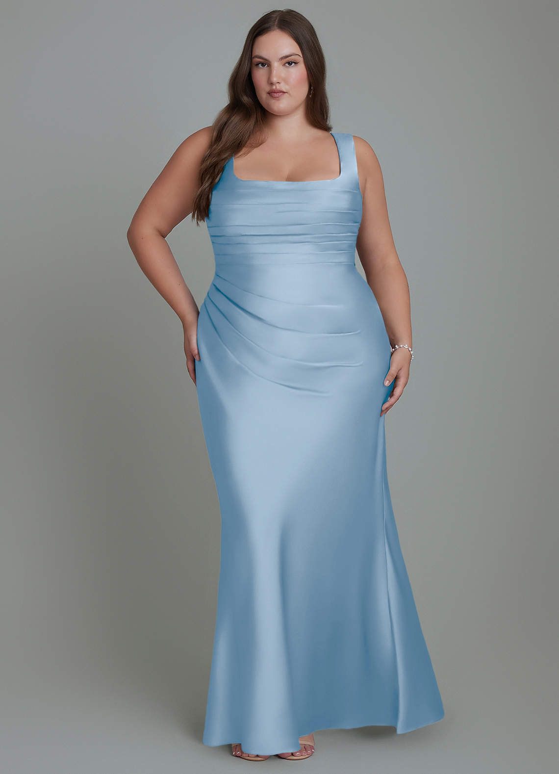 Azazie Agustina Bridesmaid Dresses Powder Blue Mermaid Corset Stretch Satin Dress image6