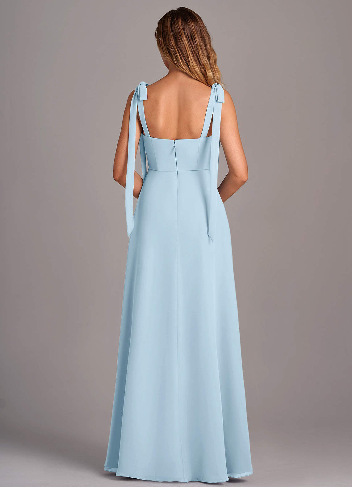 Azazie Debra Bridesmaid Dresses Sky Blue A-Line with Pockets Chiffon Convertible Dress image2
