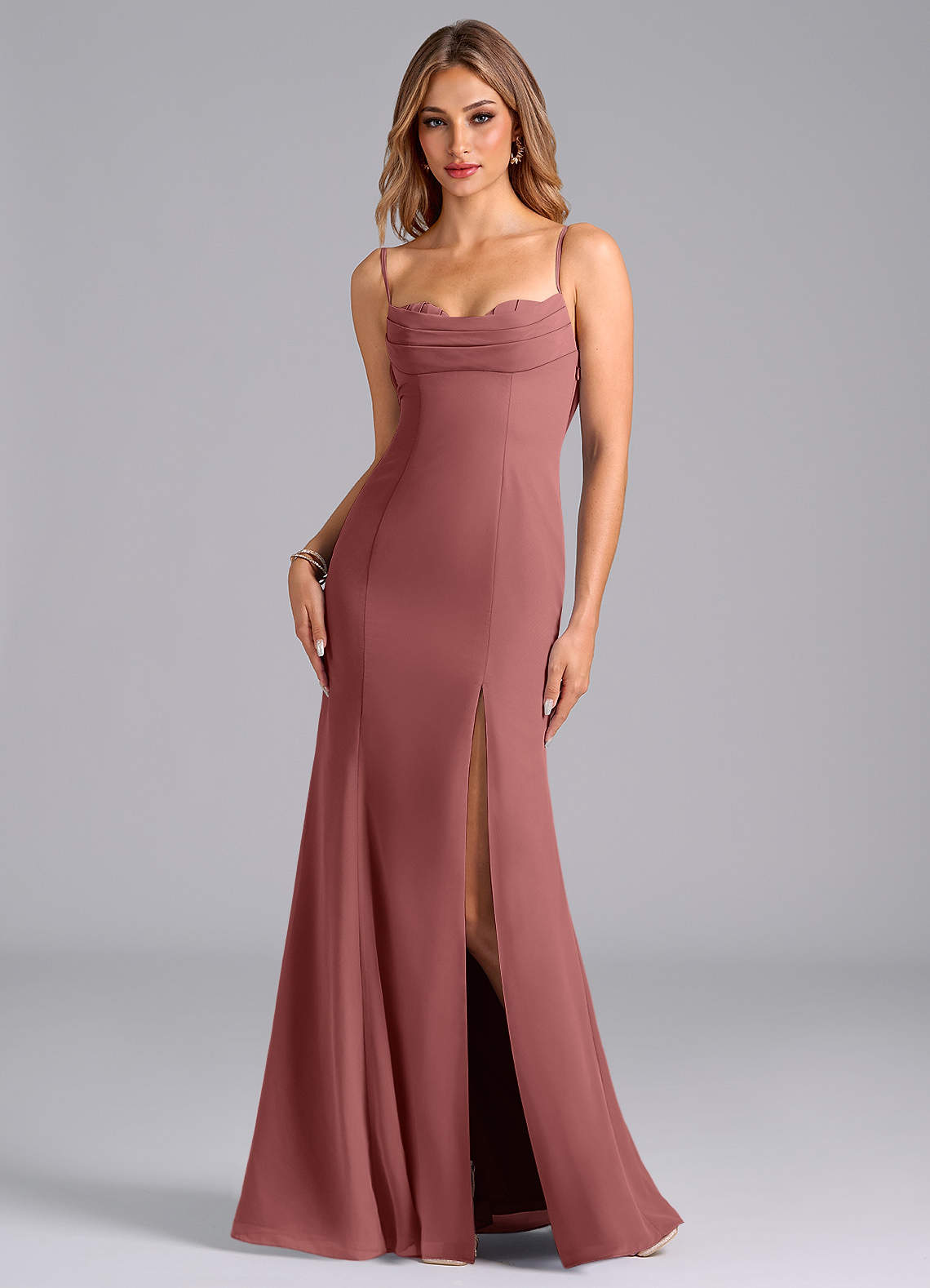 Azazie Wynni Bridesmaid Dresses Amethyst Mermaid Corset Chiffon Dress image1
