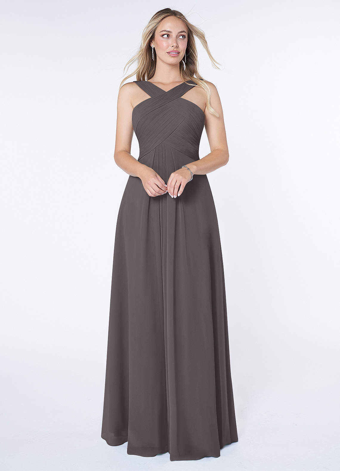 Azazie Kaleigh Bridesmaid Dresses Steel Grey A-Line Pleated Chiffon Dress image1