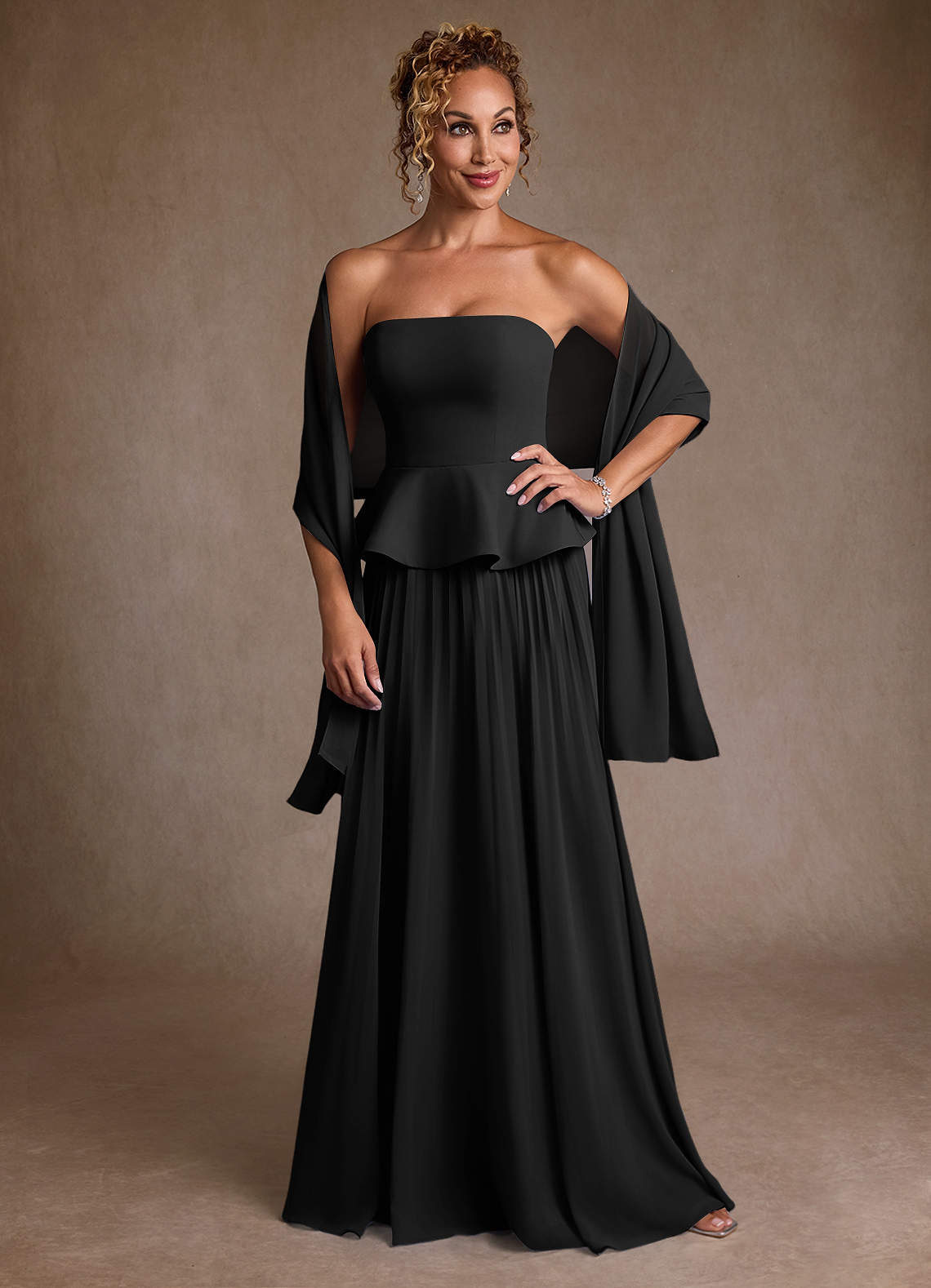 Azazie Josabeth Mother of the Bride Dresses Black A-Line Pleated Chiffon Dress image1