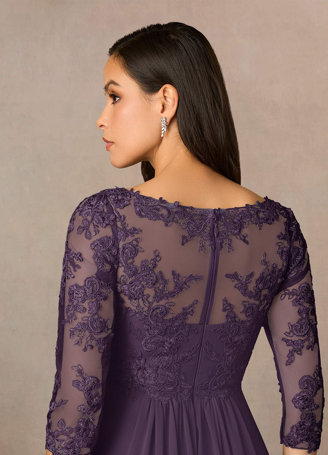 Azazie Hayek Plum A-Line V-Neck Lace Chiffon Dress | Azazie