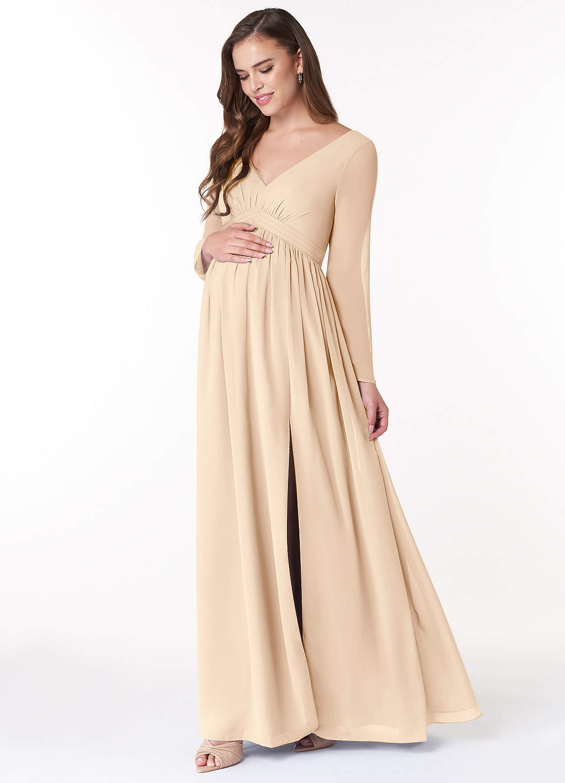 Azazie Teton Abiti da damigella d'onore premaman Abito A-Line Manica Lunga Chiffon Floor-Length image2