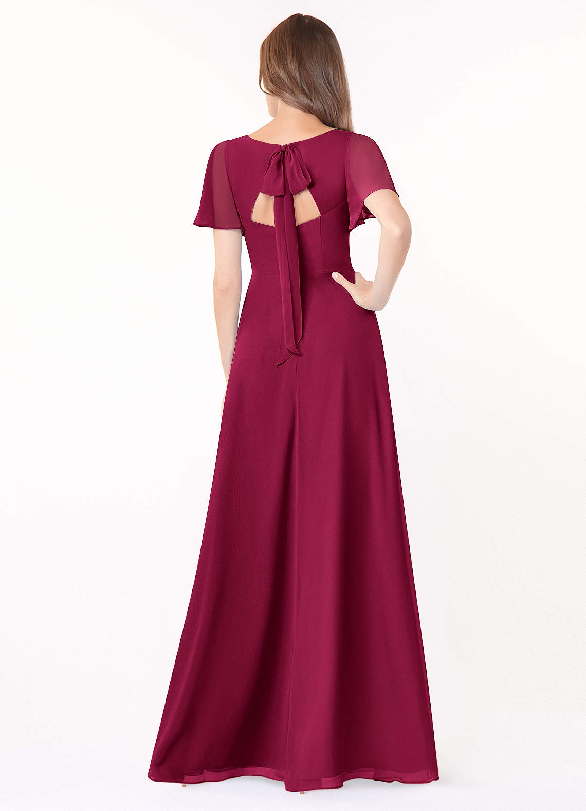 burgundy dress azazie A-Line V-Neck Floor-Length Chiffon Bridesmaid Dresses maroon burgundy bridesmaid dresses Marchesa Notte off-shoulder cape-detail features: Covered Back Gathered pleats at the Color:French Blue Posey