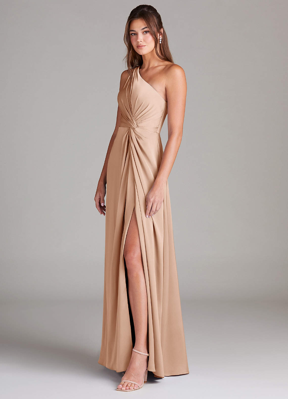 Azazie Brooke Bridesmaid Dresses English Rose A-Line One Shoulder Stretch Satin Dress image4