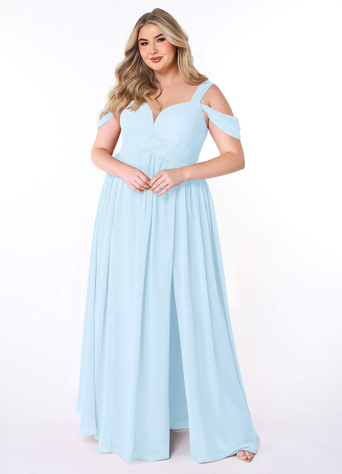 Azazie Lianne Bridesmaid Dresses Sky Blue A-Line Off the Shoulder Chiffon Dress image1