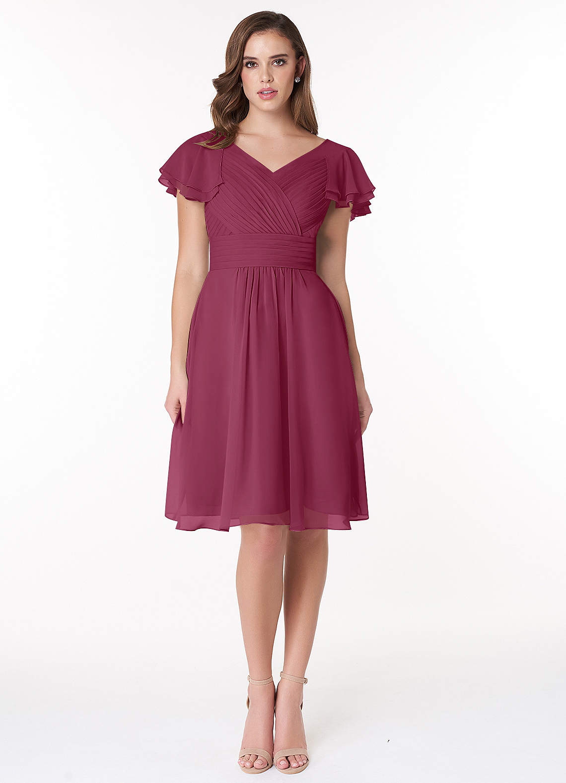 Azazie Hadley Final Sale A-Line Pleated Chiffon Knee-Length Dress image2