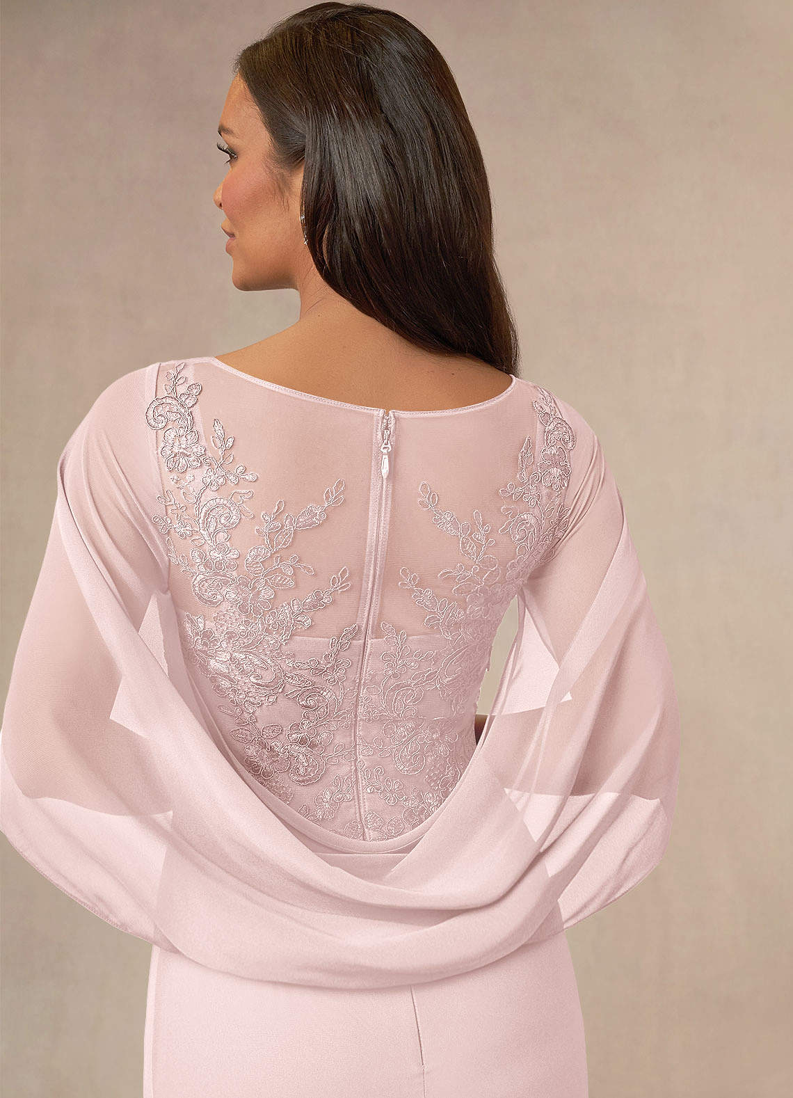Azazie Hera Mother of the Bride Dresses Blushing Pink A-Line Lace Capelet Chiffon Dress image3