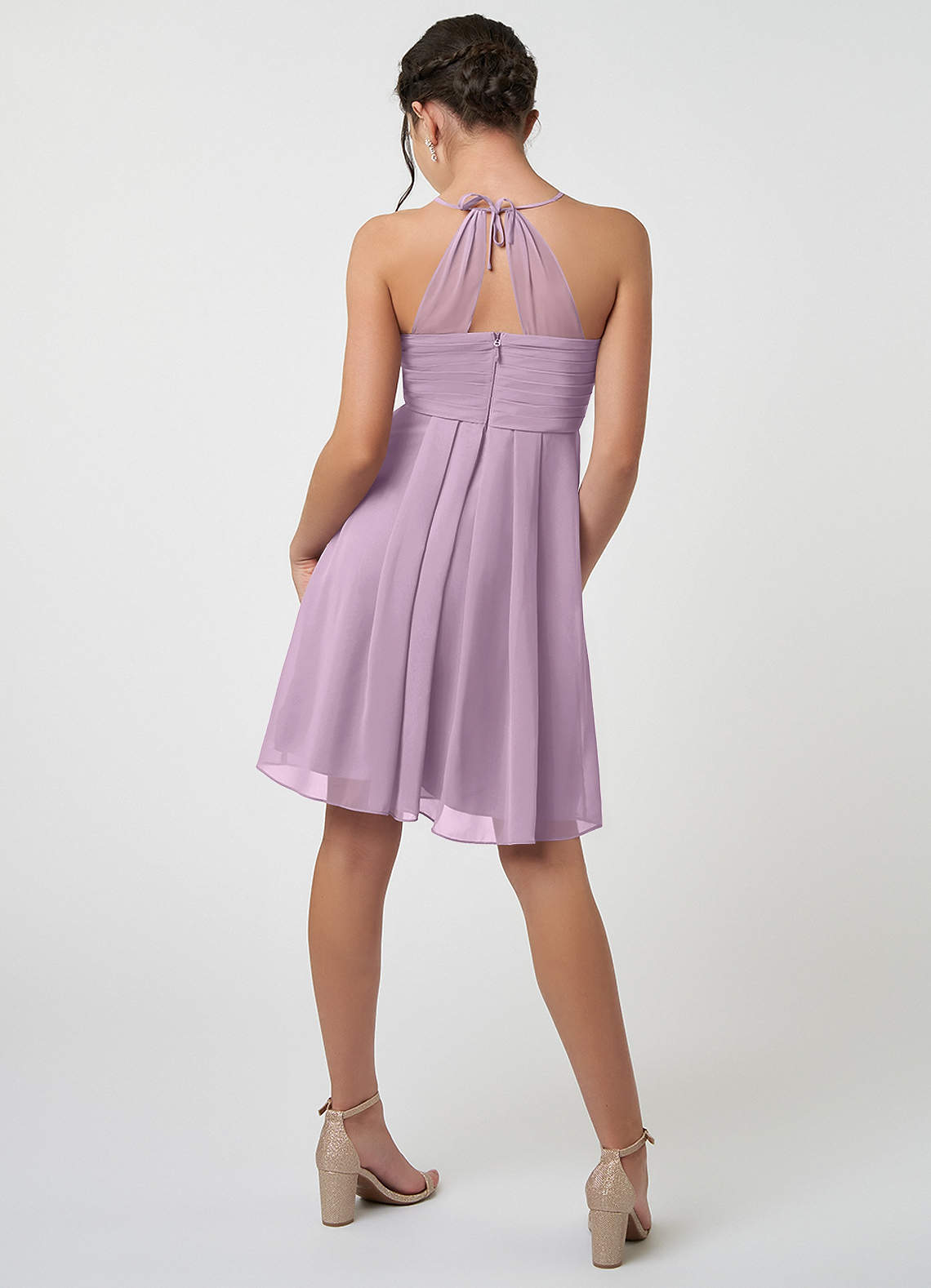 Azazie Ginny Junior Wisteria A-Line Pleated Chiffon Dress image1