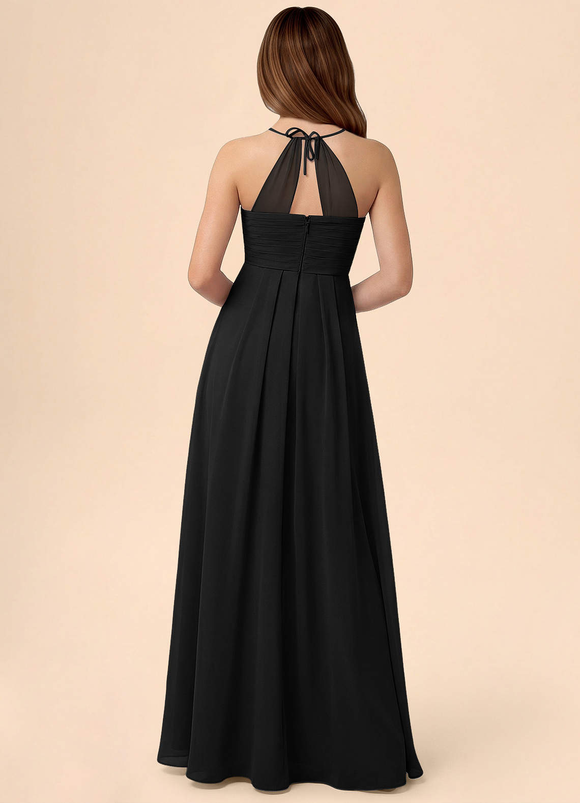 Azazie Ginny Junior Black A-Line Pleated Chiffon Dress image3