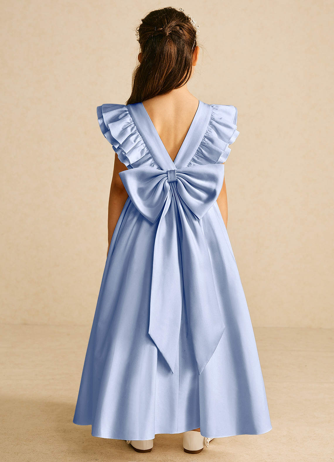 Azazie Piglette Flower Girl Dresses Ice A-Line Bow Matte Satin Dress image1