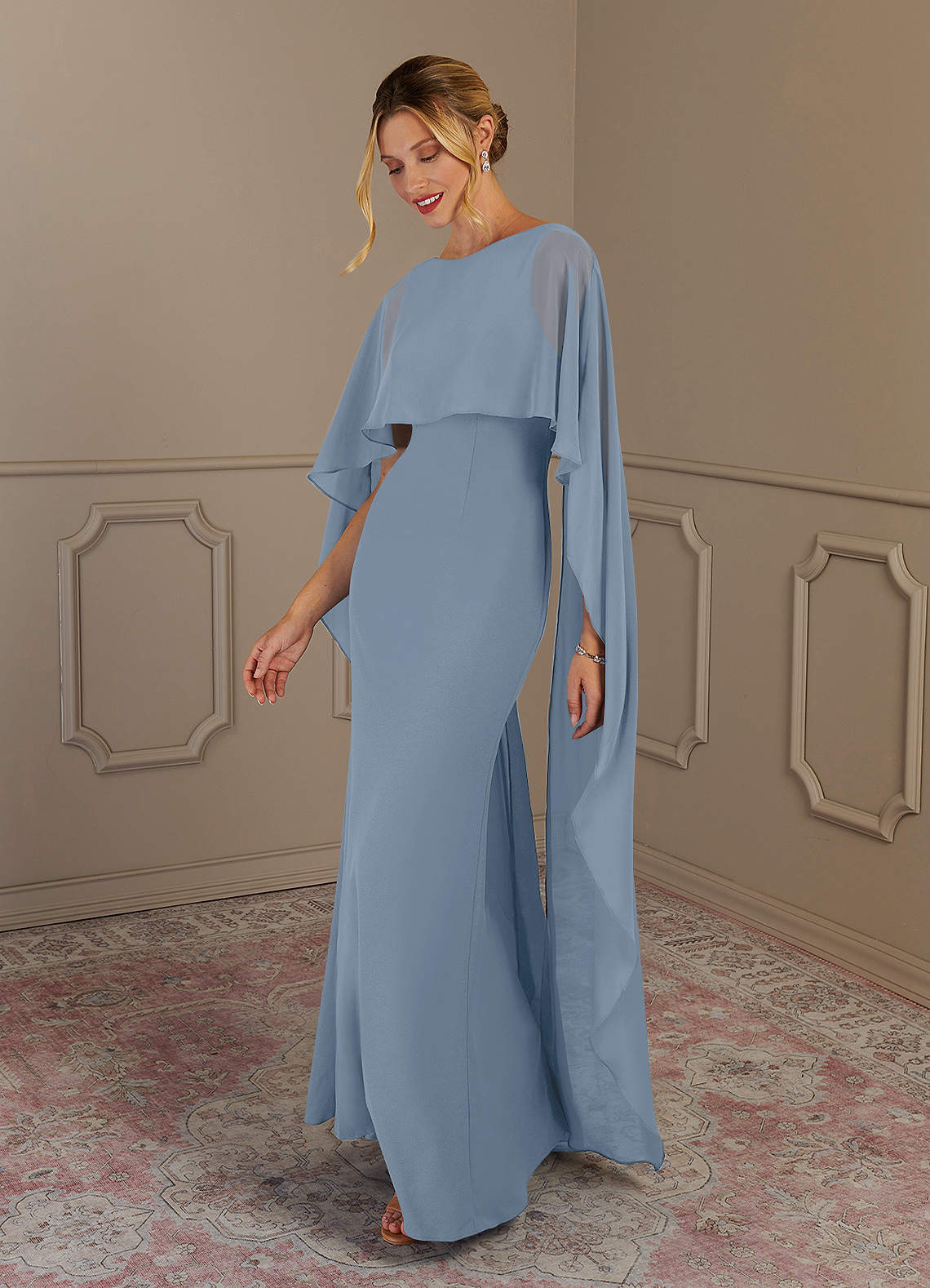 Azazie Dion Mother of the Bride Dresses Dusty Blue Sheath Scoop Stretch Crepe Dress image3