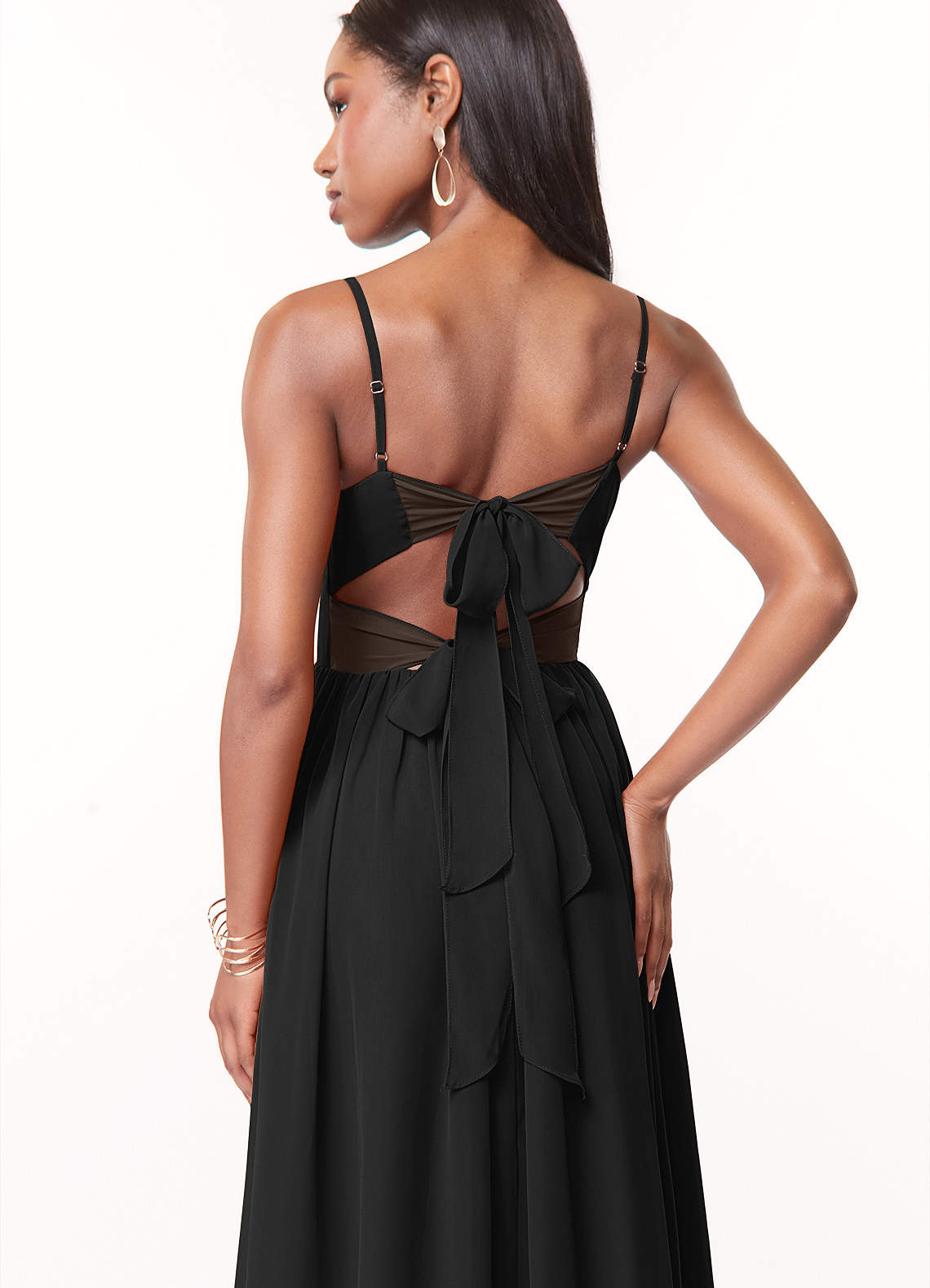 Azazie Zeya Bridesmaid Dresses Black A-Line V-Neck Pleated Chiffon Dress image1