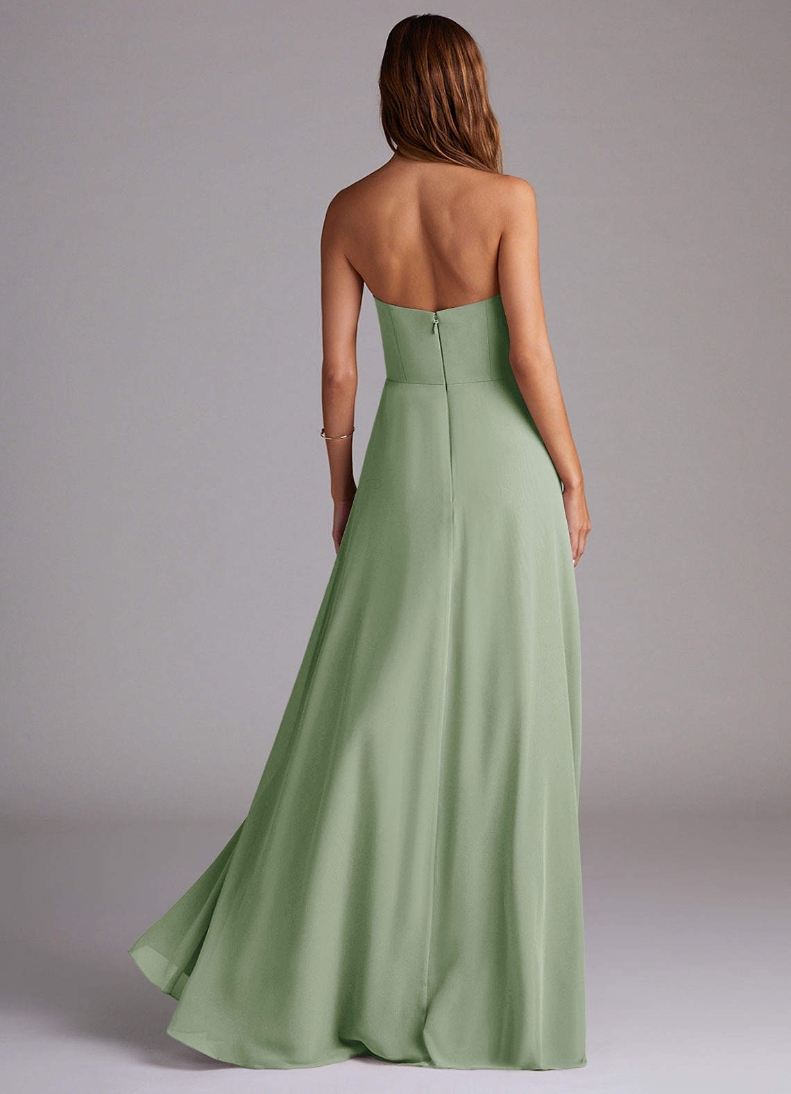 Azazie Wren Bridesmaid Dresses Dusty Sage A-Line Side Slit Chiffon Convertible Dress image1