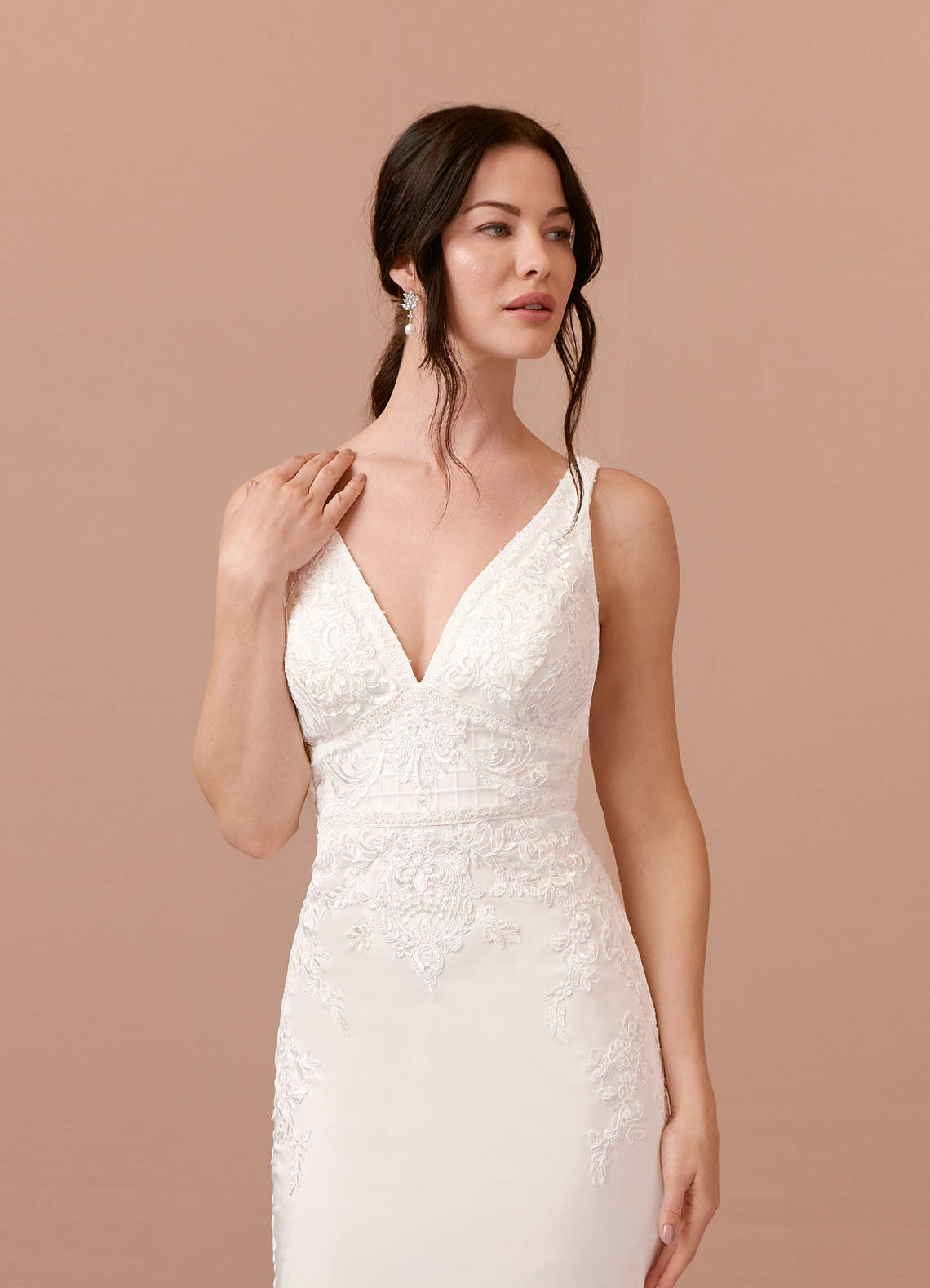Azazie Arbor Wedding Dresses Diamond White Mermaid Lace Satin Dress image3
