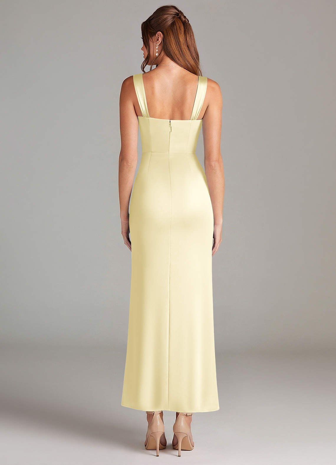 Azazie Denice Brautjungfernkleider Etui Plissee Stretch-Satin Kleid Zitronensorbet image1
