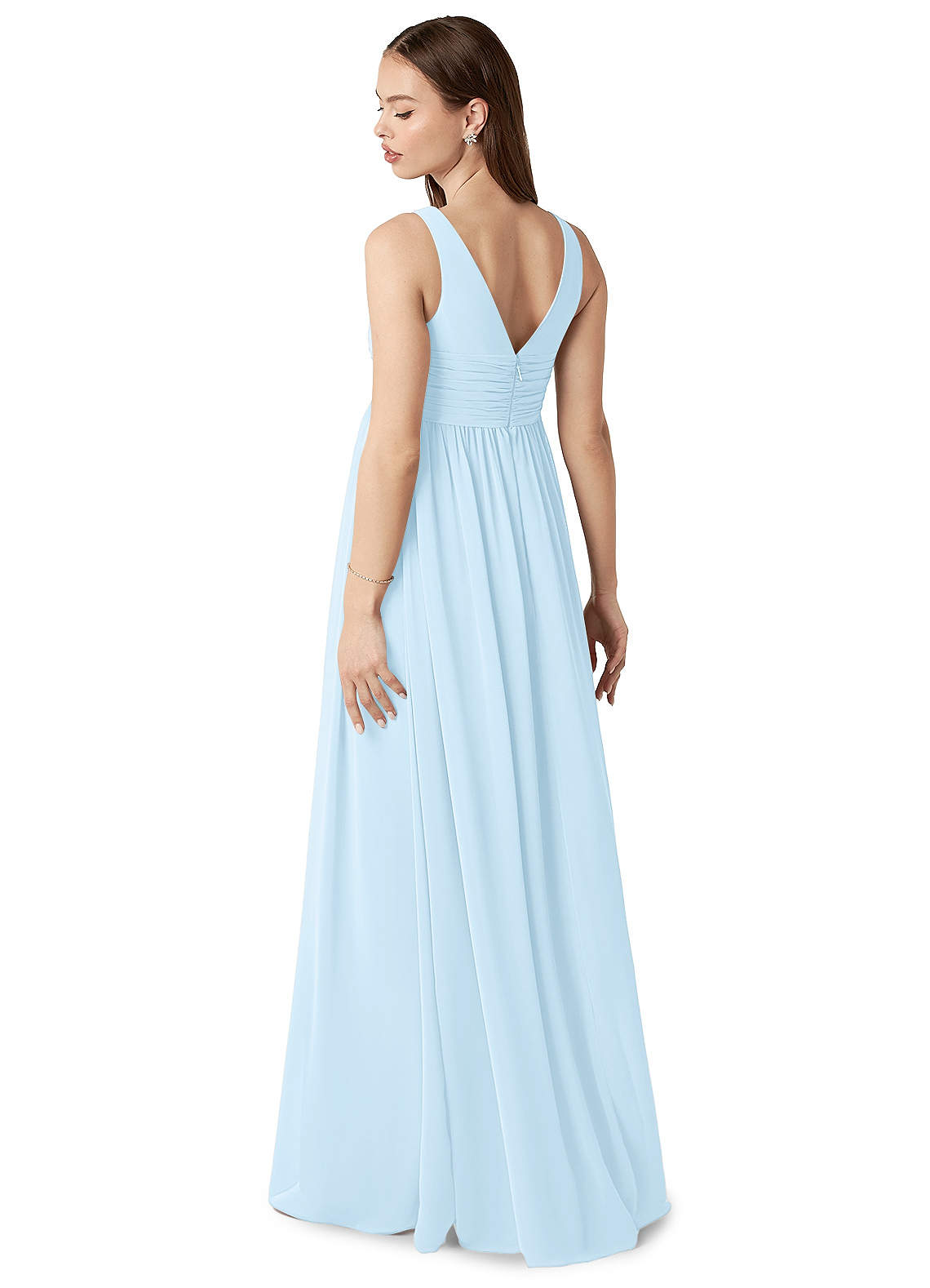 Azazie Yetta Maternity Bridesmaid Dresses A-Line V-Neck Gathered Chiffon Floor-Length Dress image4