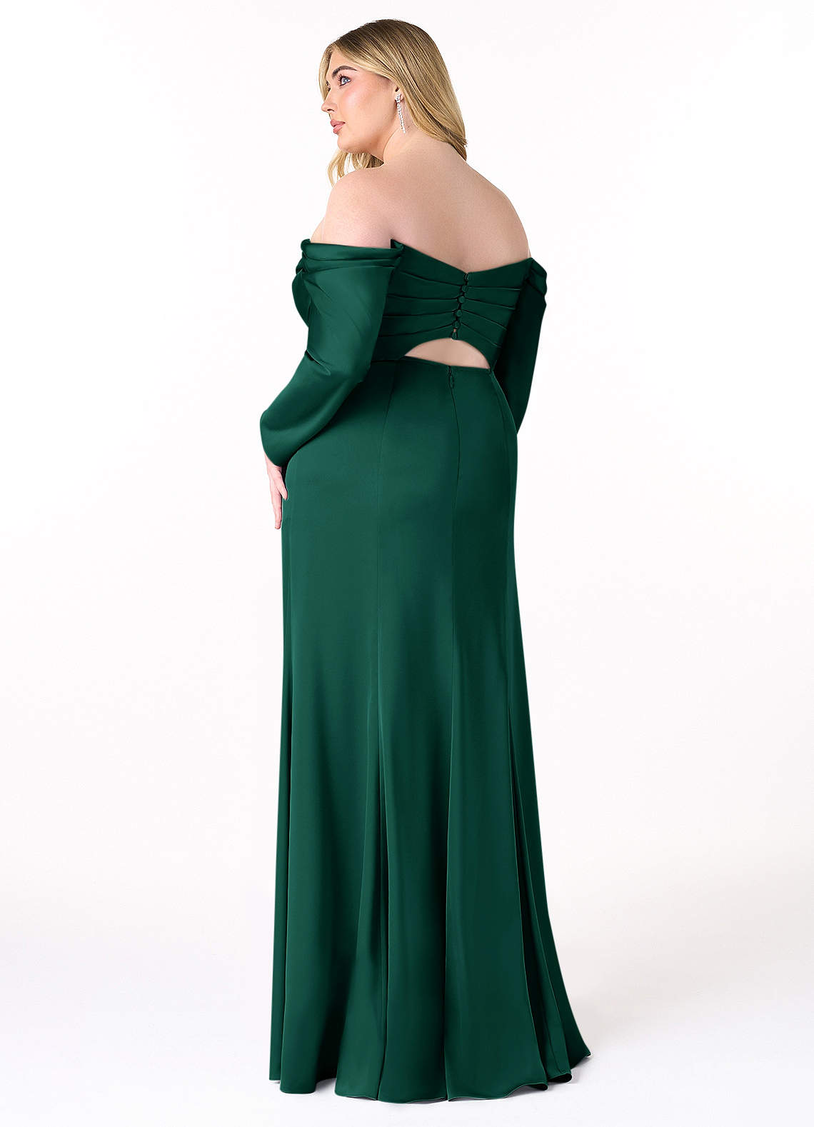 Azazie Mermaid Cowl Neck Long Sleeve Floor-Length Stretch Satin Bridesmaid Dresses - Emerald Azazie Mermaid Cowl Neck Long Sleeve Floor-Length Stretch Satin Bridesmaid Dresses - Emerald