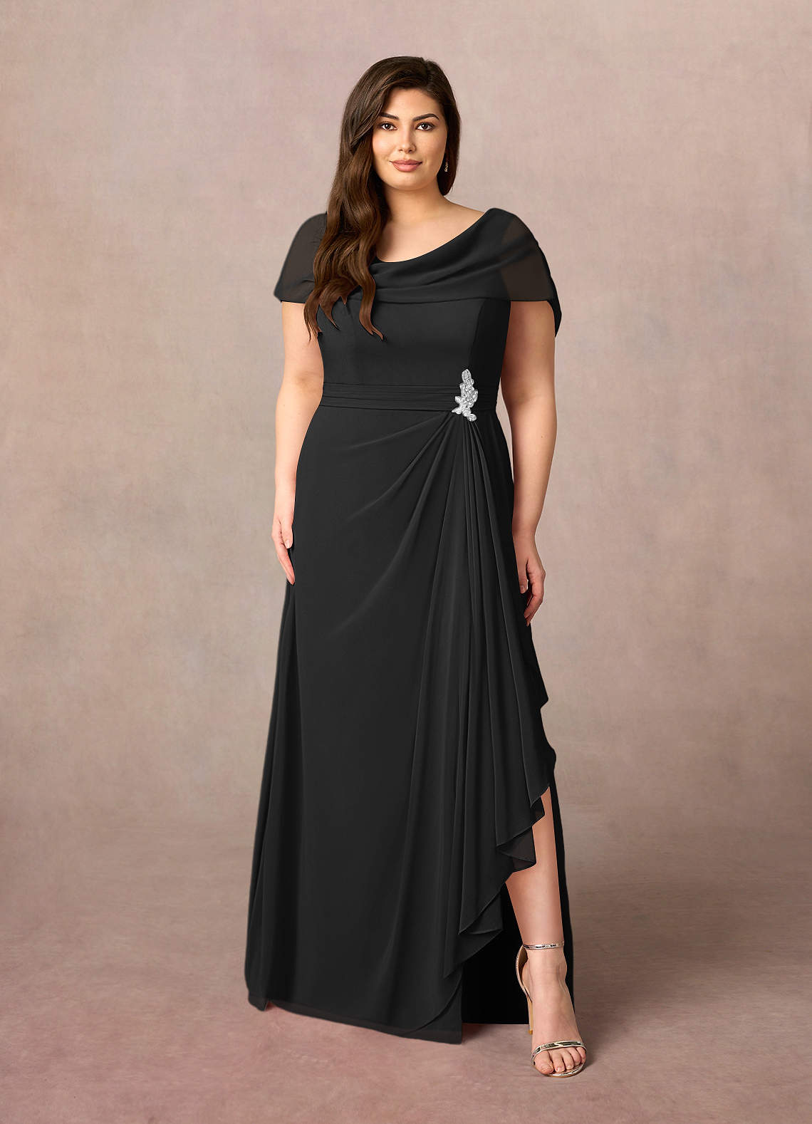Azazie Mary Mother of the Bride Dresses Black A-Line Side Slit Chiffon Dress image1