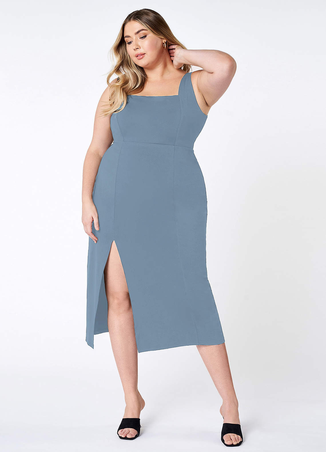 Sight To See Dusty Blue Bodycon Midi Dress image1